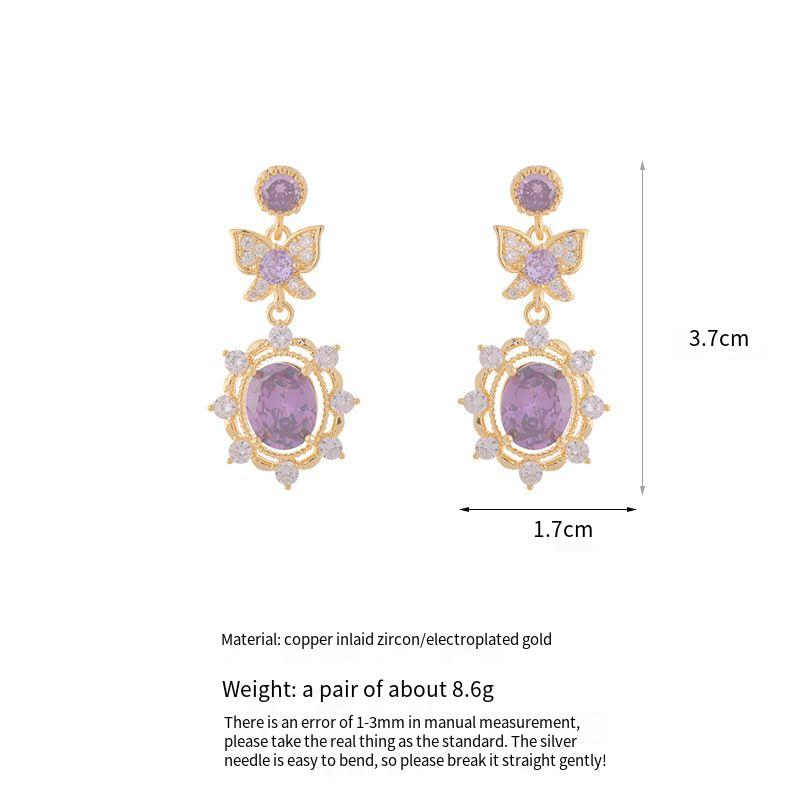 Purple zircon electroplated gold lavender manor butterfly earrings necklace bracelet set