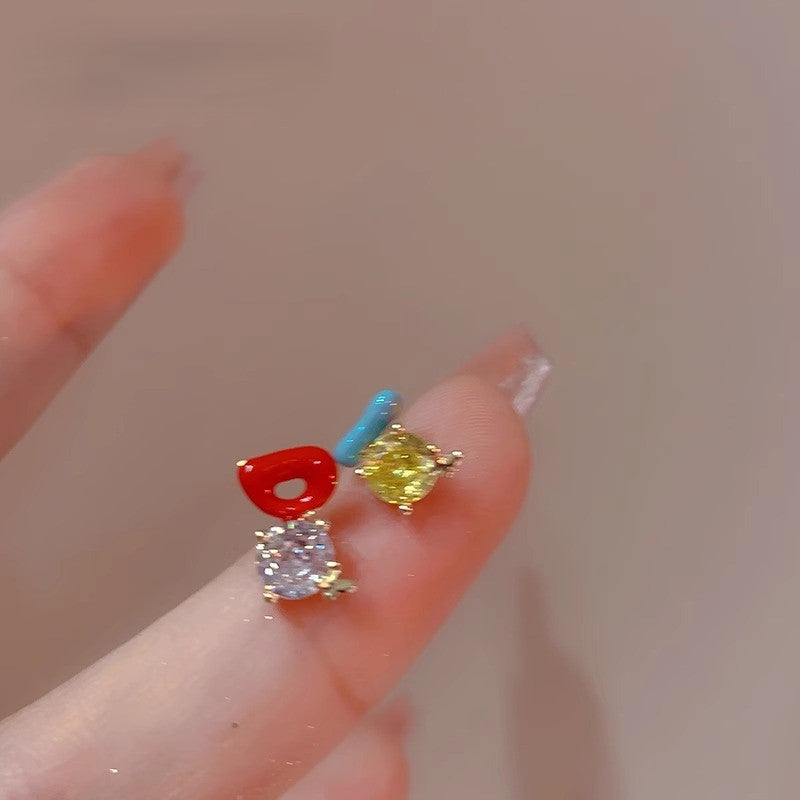 Zircon diamond-encrusted drop oil color earrings