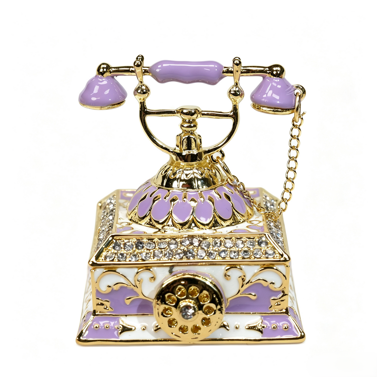Enamel Telephone Trinket Box, Vintage Phone Shape Jewellery Box With Crystals