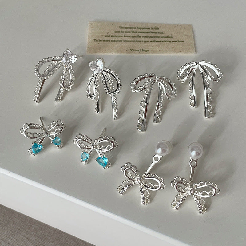 Lace metal bow Pearl Earrings