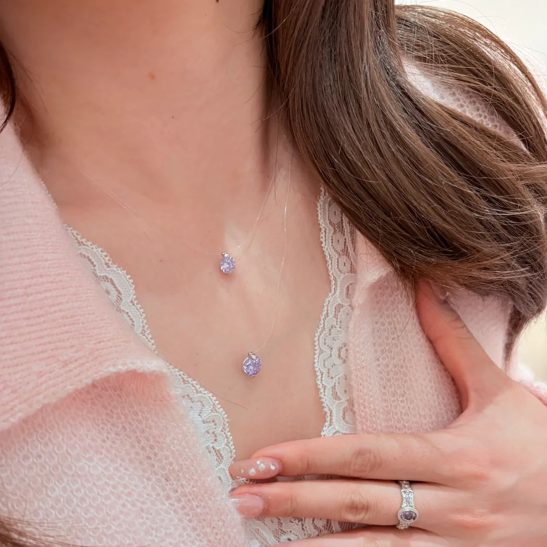 Invisible fishing line mermaid's tears zircon necklace