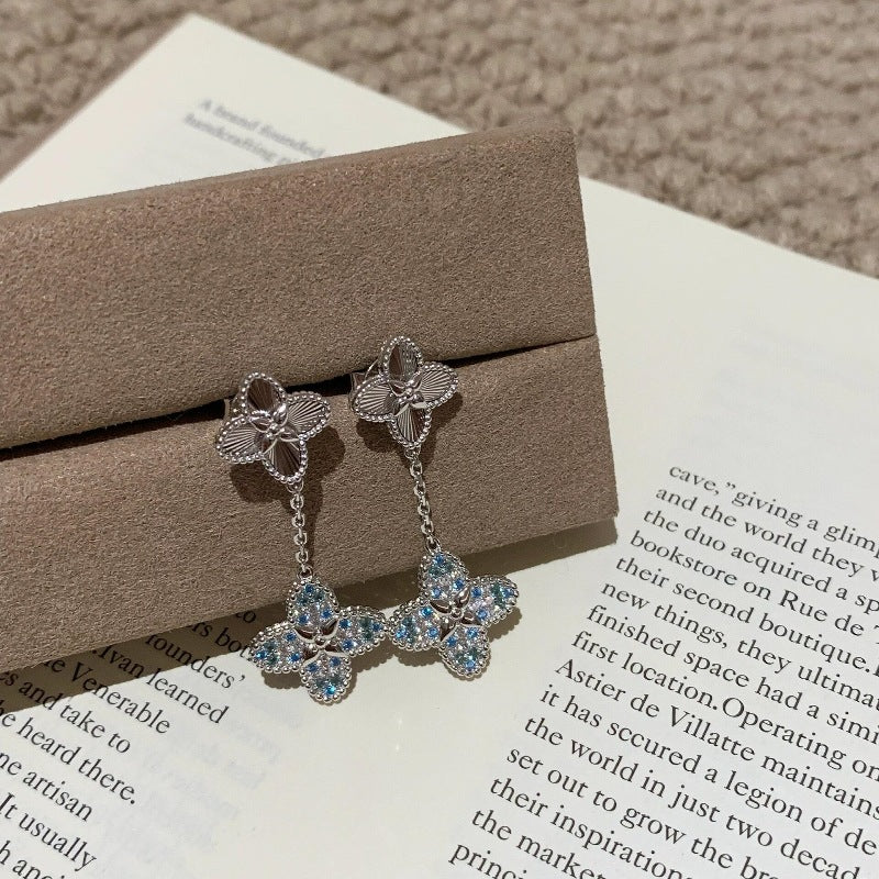 Full of diamond laser four-leaf clover ring bracelet earrings necklace set