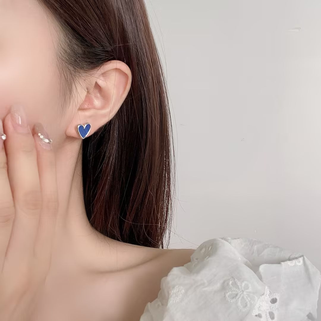 Klein Blue Heart Stud Earrings with S925 Silver Posts, Bracelet