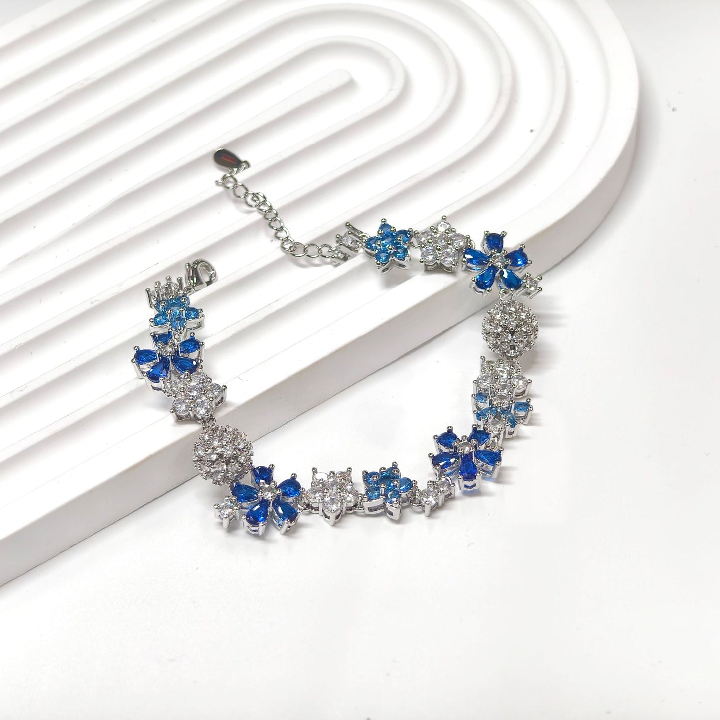 Aquamarine Zircon Necklace Ring Stud Bracelet Set