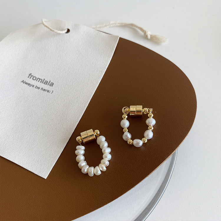 Natural freshwater pearl magnet ear bone clip earrings