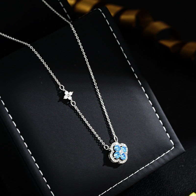 Blue zircon four-leaf clover earrings necklace set