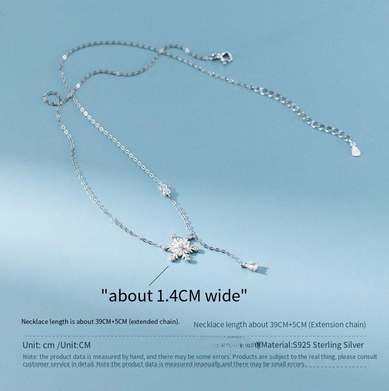 S925 sterling silver sweet Mori snowflake diamond drop necklace