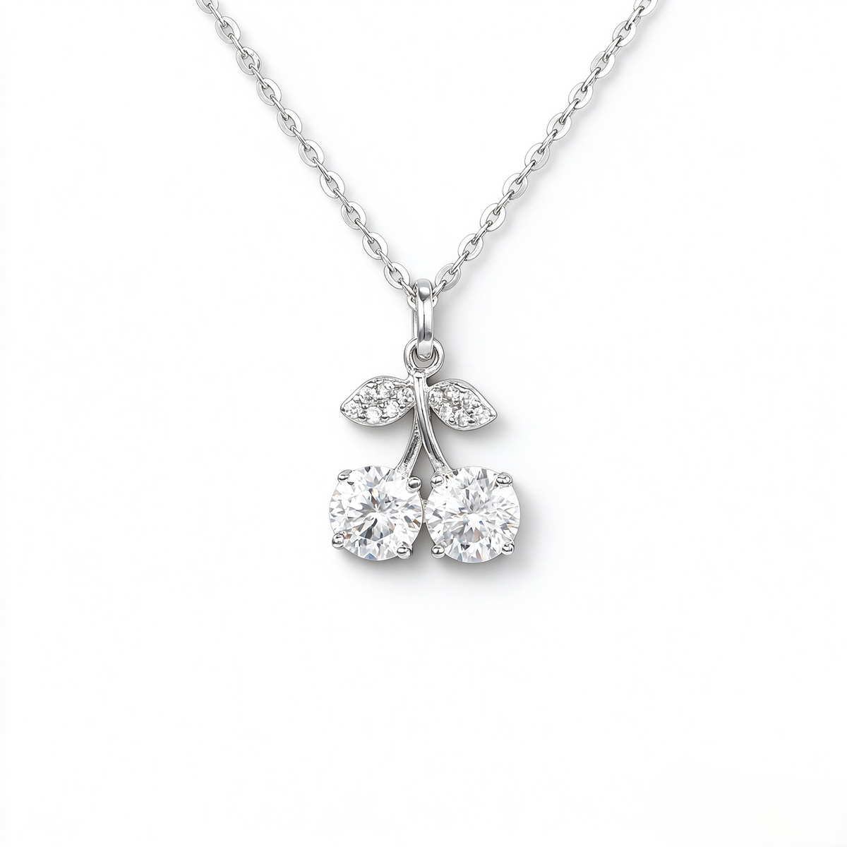 925 Sterling Silver Blue Moissanite Sweet Cherry Pendant Necklace