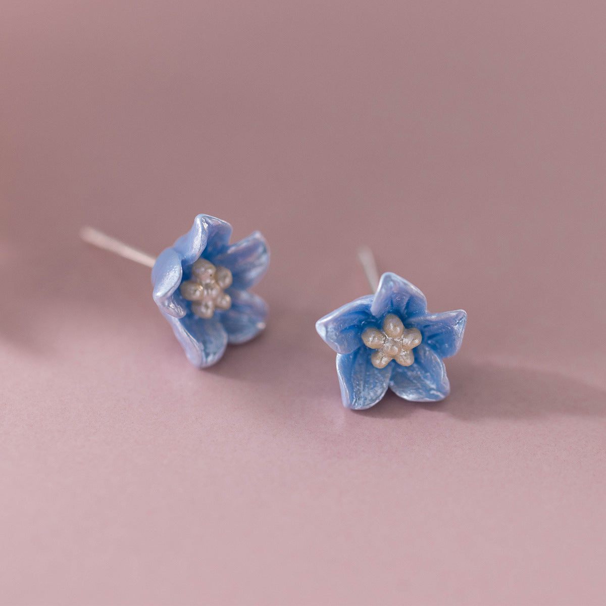 S925 Silver Blue Flower Earrings Camellia