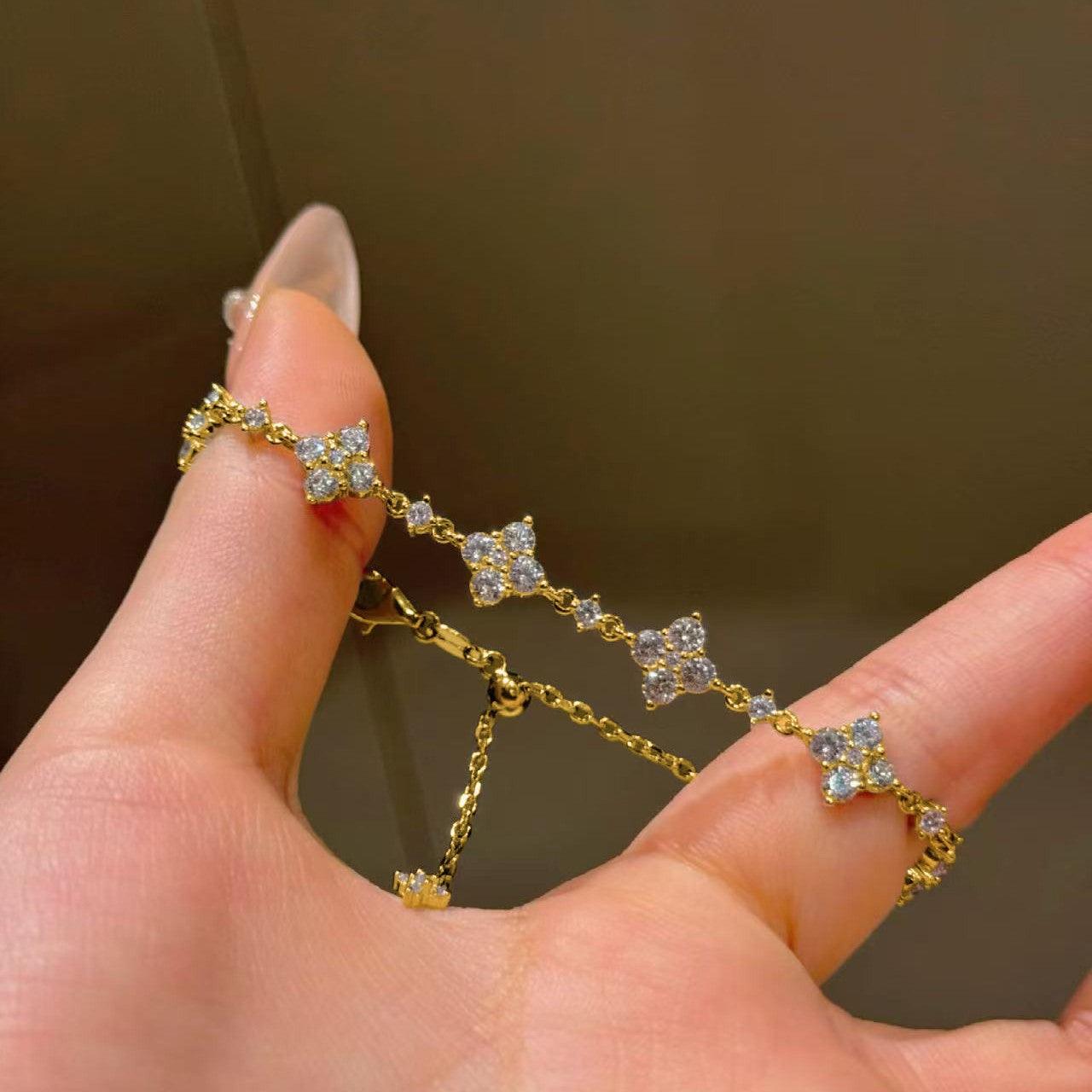 Sterling silver s925 high carbon diamond four-leaf clover bracelet