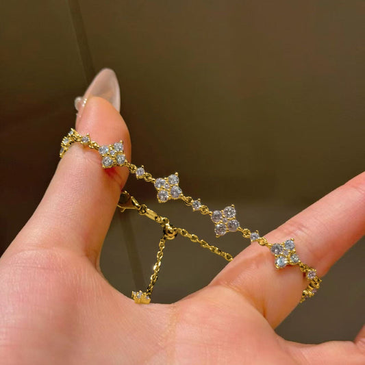 Sterling silver s925 high carbon diamond four-leaf clover bracelet