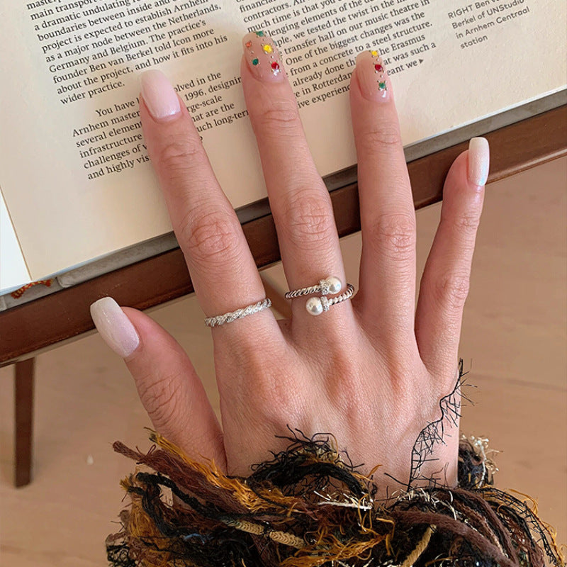 S925 sterling silver twist pearl split ring