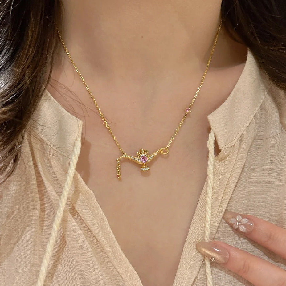 S925 silver-plated 24k gold Aladdin magic lamp necklace