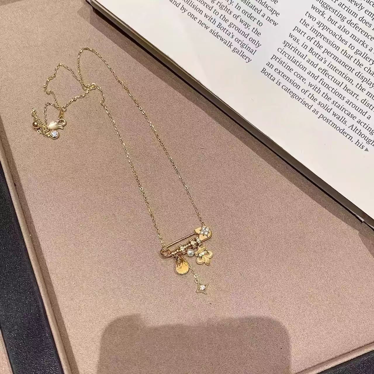 S925 sterling silver brushed iris star pin necklace