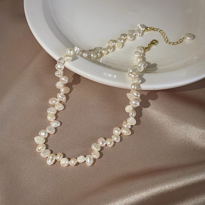 Baroque millet freshwater pearl gold-plated necklace bracelet