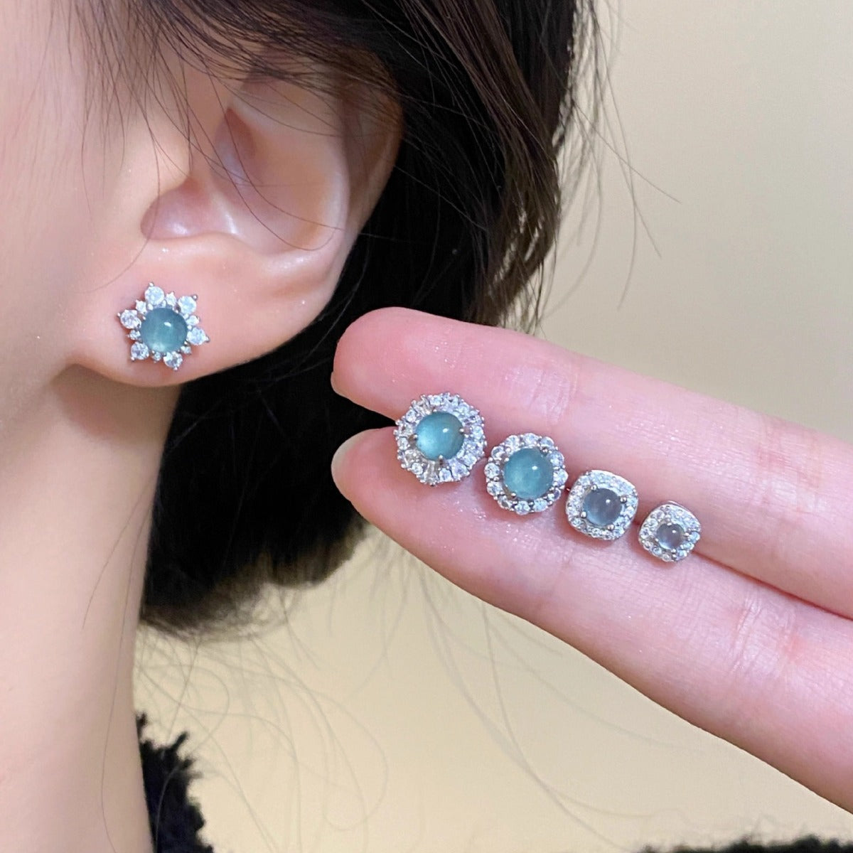 Natural blue-green emerald earrings