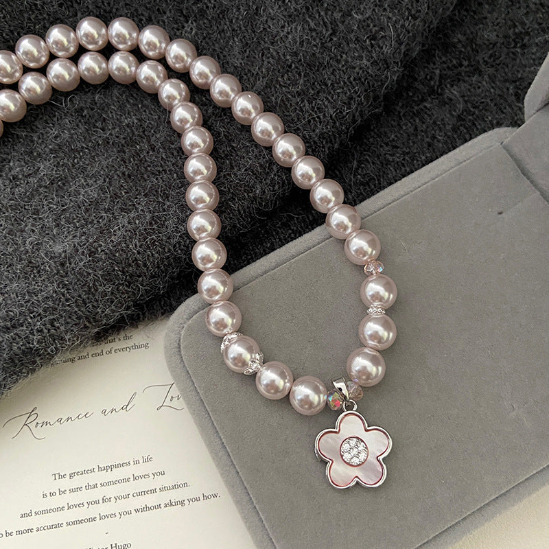 Natural pink Fritillaria Manta rose Swarovski pearl necklace