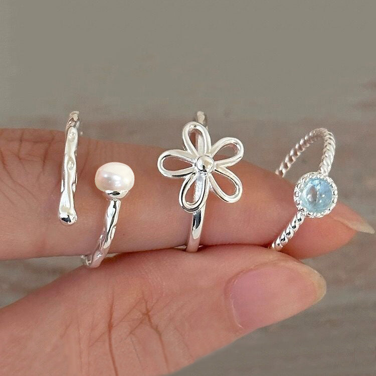 S925 sterling silver freshwater pearl flower ring