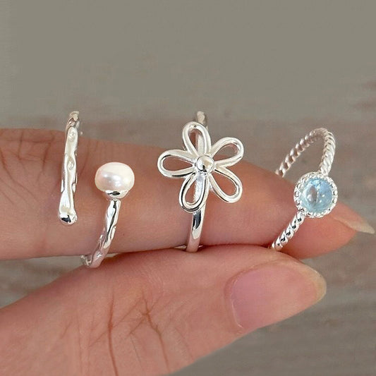 S925 sterling silver freshwater pearl flower ring