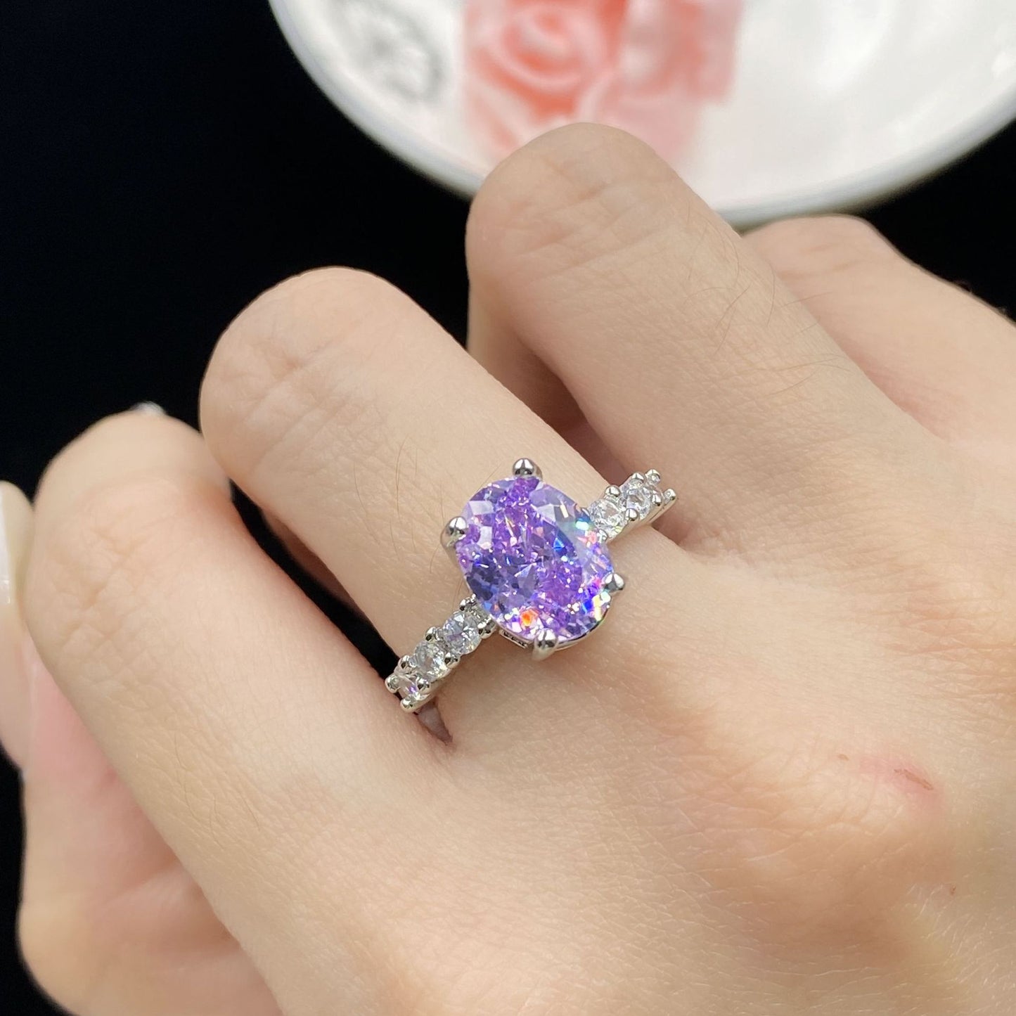 Zircon pigeon eggs split ring