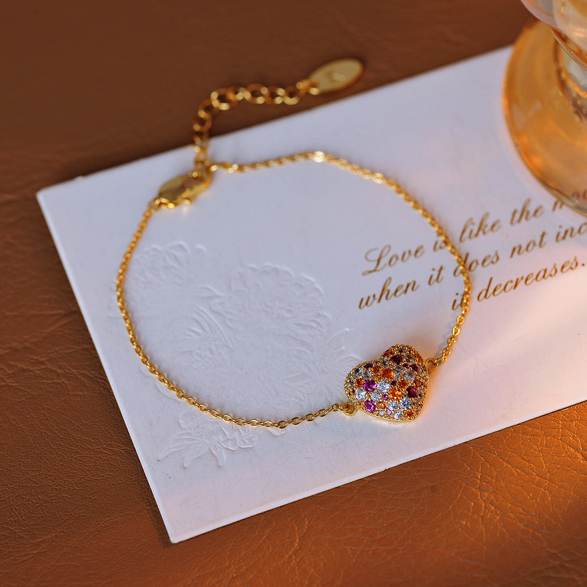 Love necklace bracelet earrings set with pink zircon