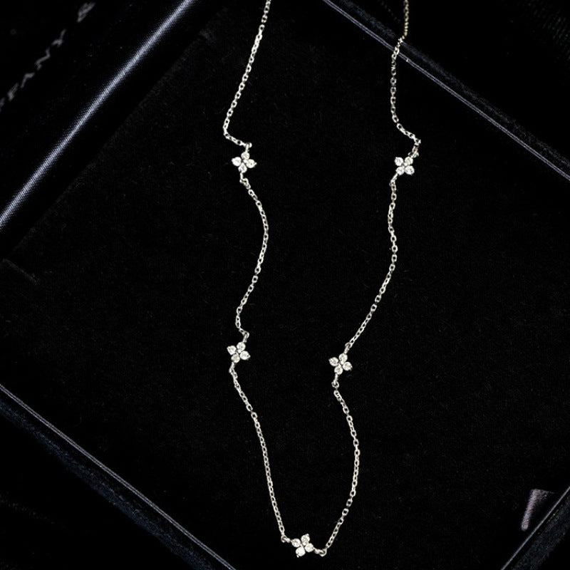 S925 sterling silver diamond four-leaf clover necklace