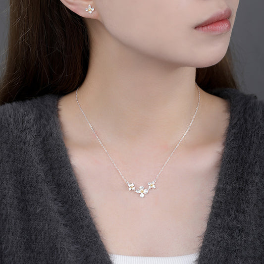S999 sterling silver gardenia necklace earrings set
