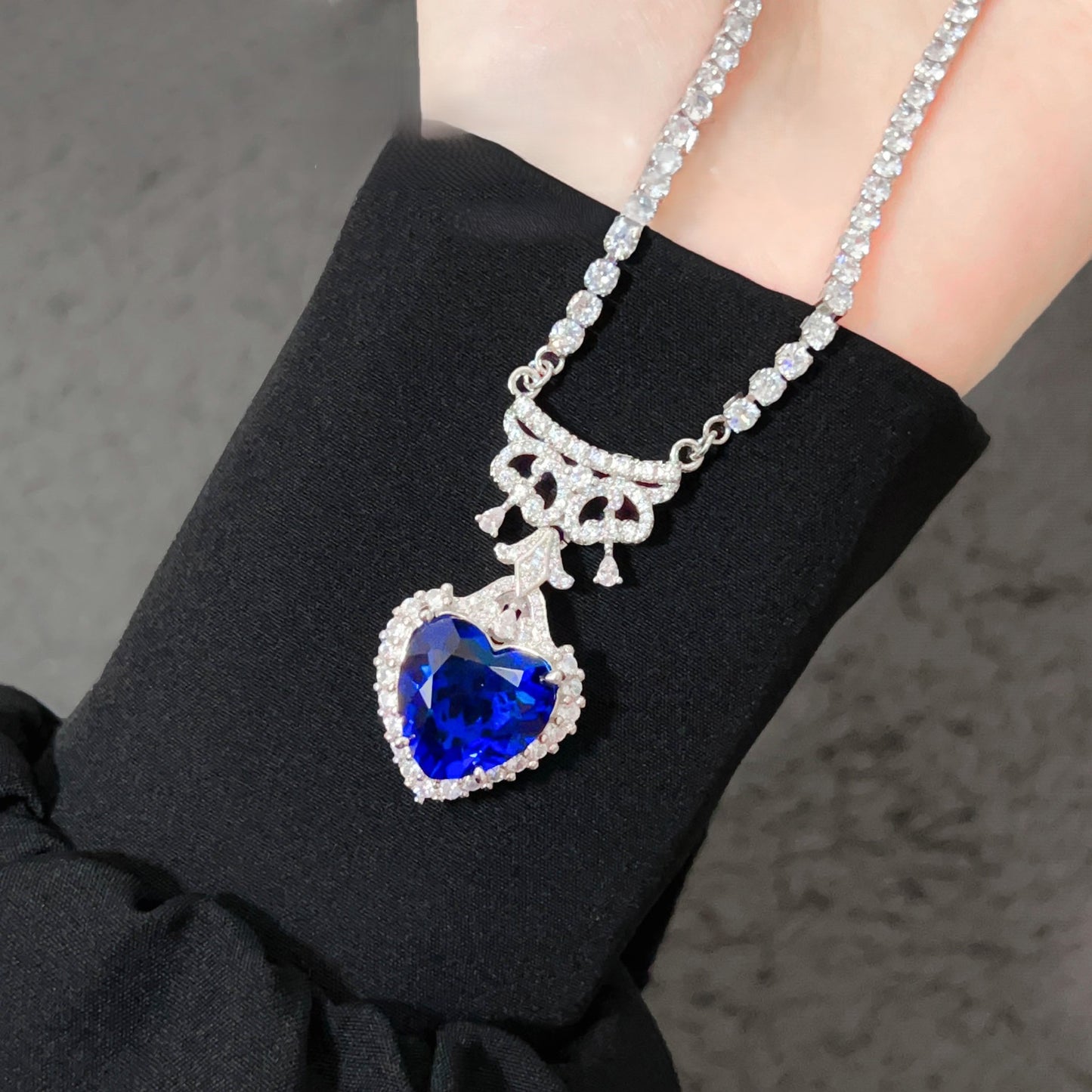 Zircon love blue diamond colorful necklace ring earrings set