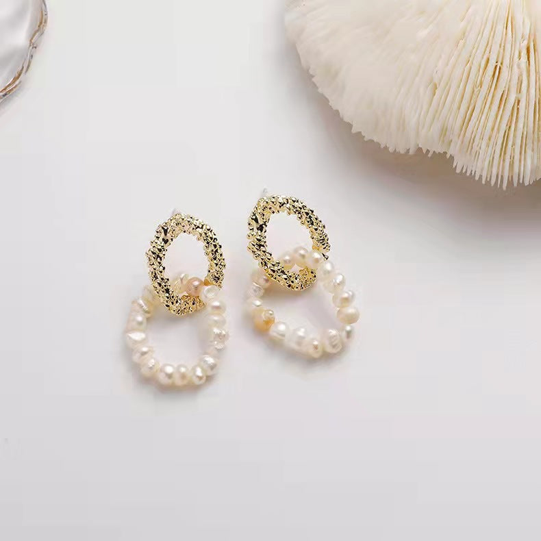 Natural freshwater pearl earrings S925 silver needle baroque irregular