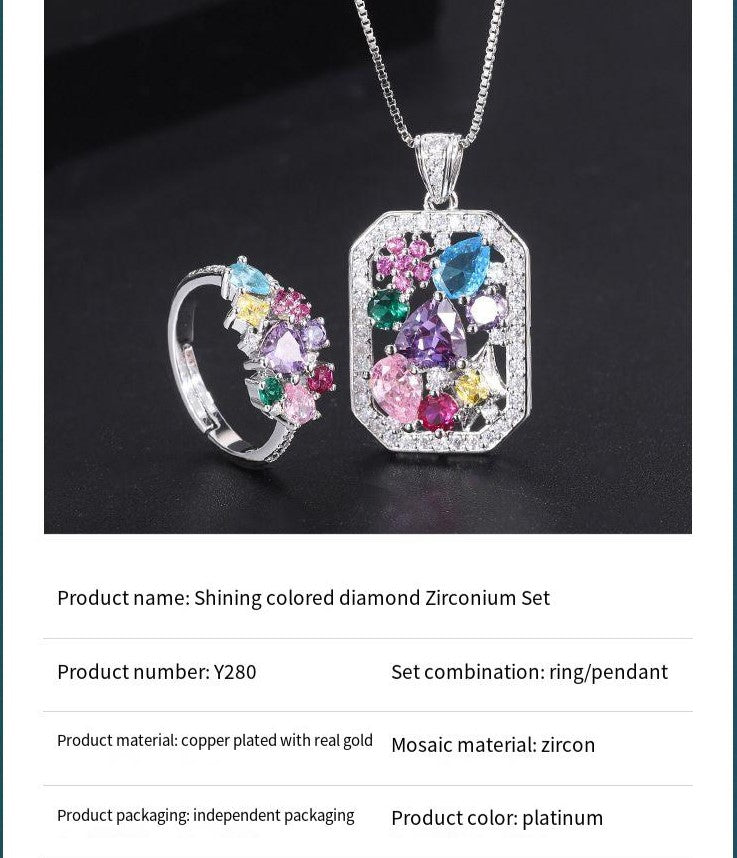 Colored tourmaline necklace ring set