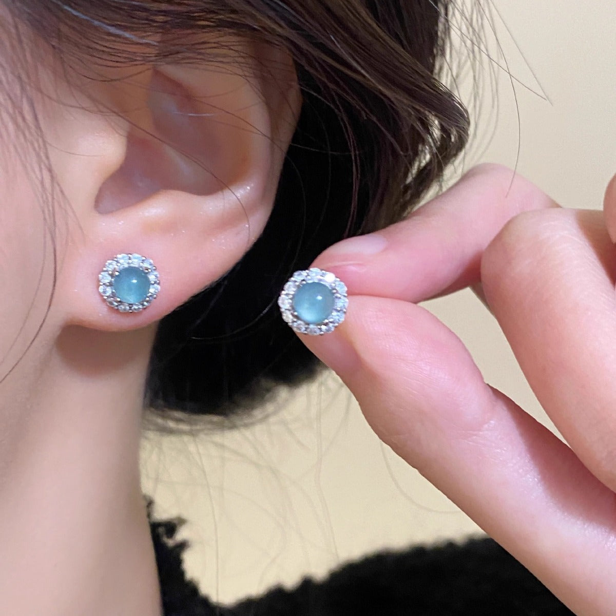 Natural blue-green emerald earrings