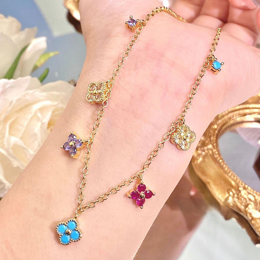 Colorful four-leaf clover studded necklace earrings bracelet