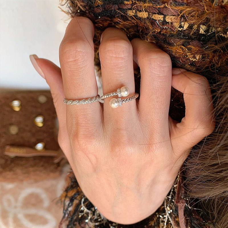 S925 sterling silver twist pearl split ring