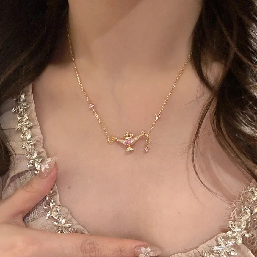 S925 silver-plated 24k gold Aladdin magic lamp necklace
