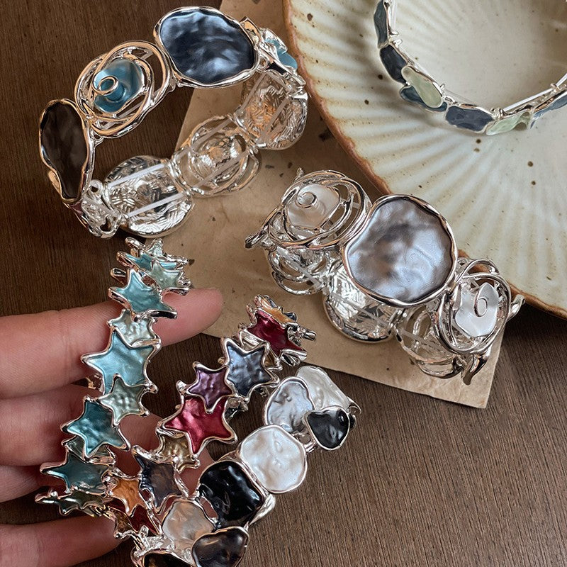 Oil dripping geometric round star butterfly color bracelet