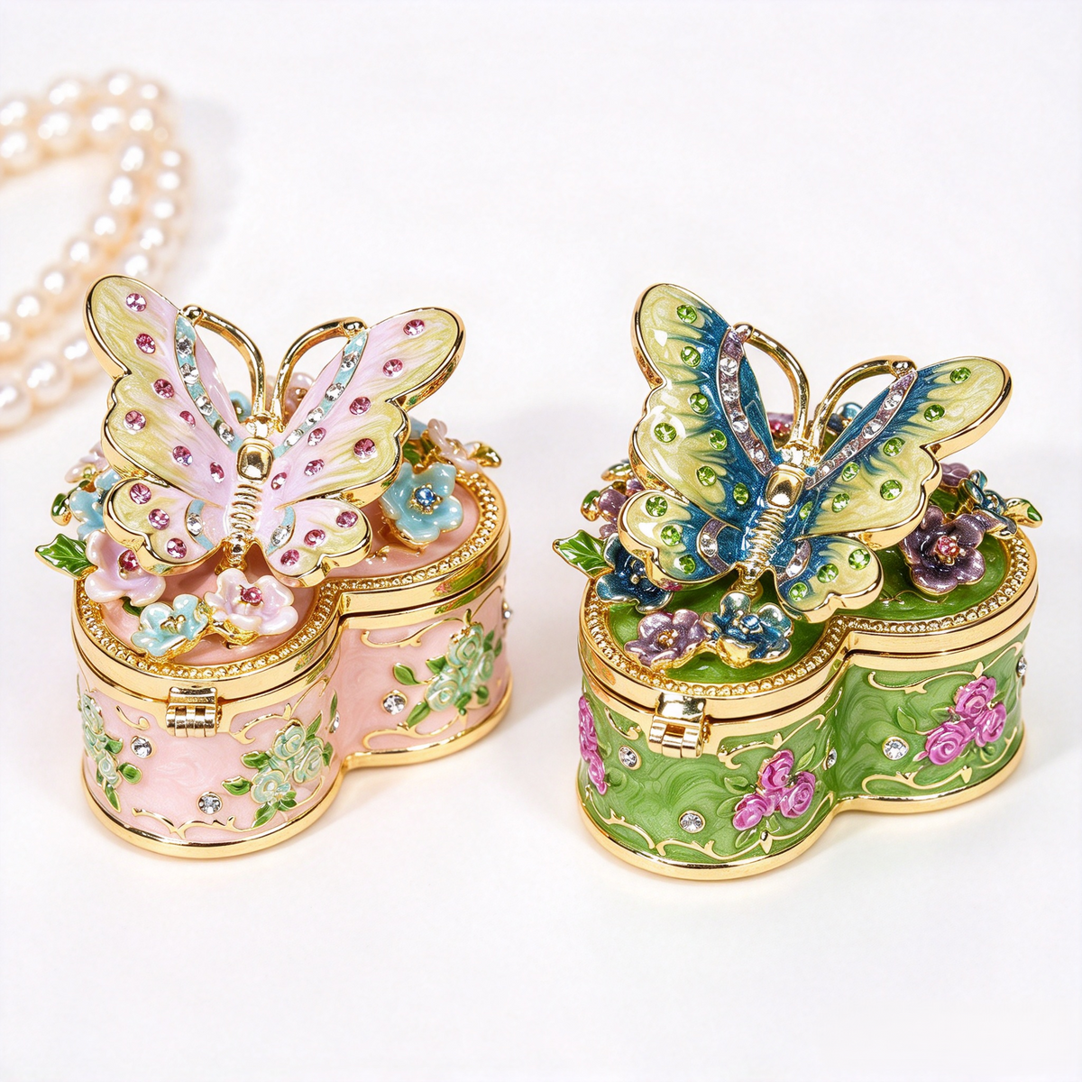 Enamel Butterfly Heart‑Shaped Jewelry Box, Decorative Trinket Ring Box For Rings Earrings