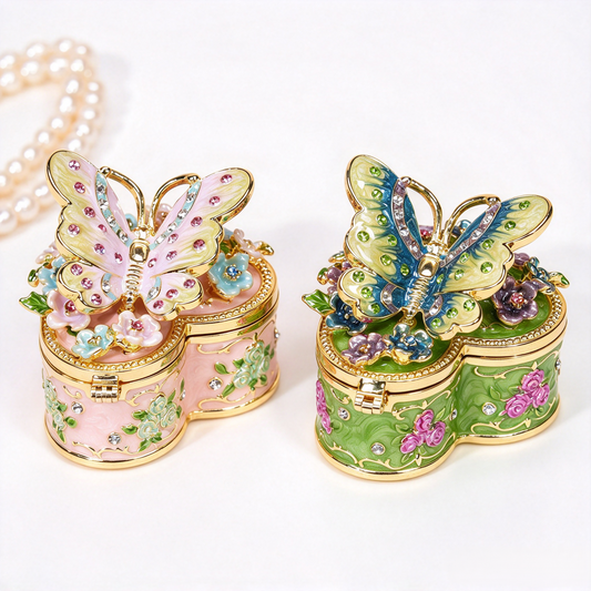 Enamel Butterfly Heart‑Shaped Jewelry Box, Decorative Trinket Ring Box For Rings Earrings