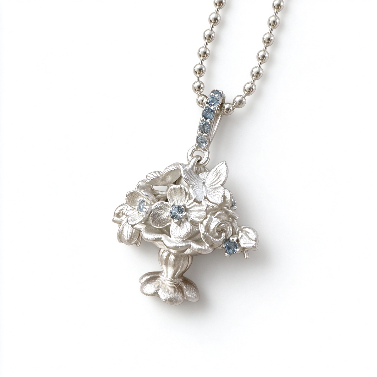 S925 Silver Small Flower Bed Necklace For Women, Inlaid Cubic Zirconia