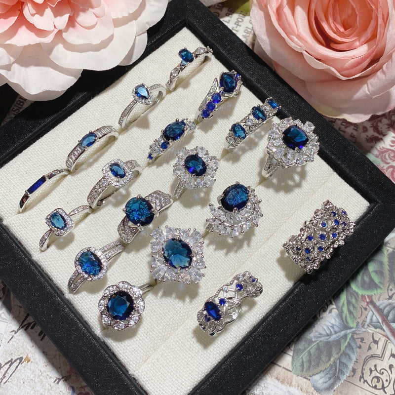 Blue corundum colorful ring