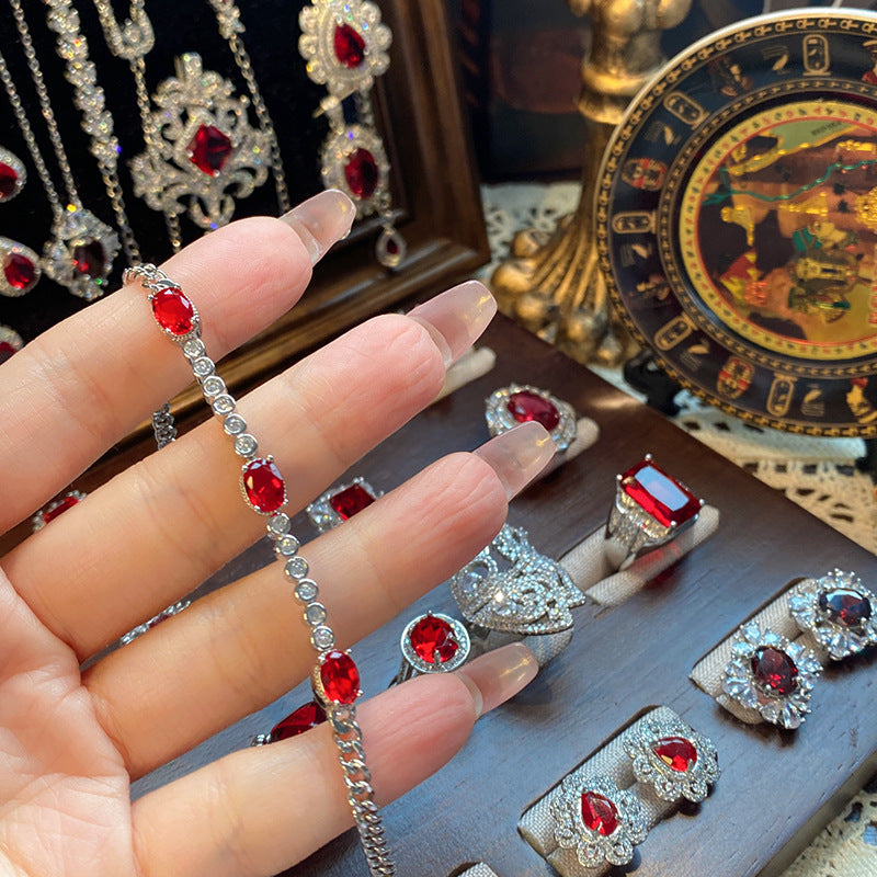 Ruby micro-inlaid copper plated with real gold ring earrings bracelet pendant necklace