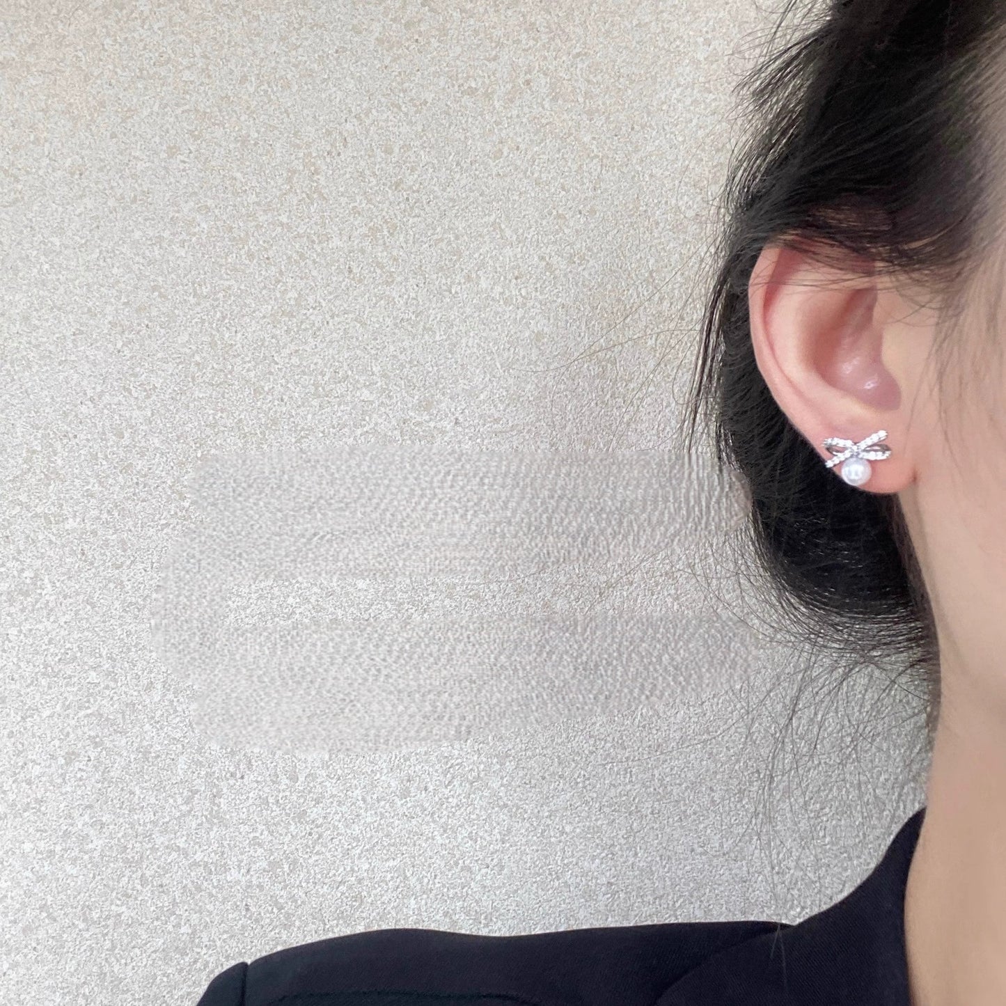 925 silver needle Pearl bow earrings inlaid with zircon