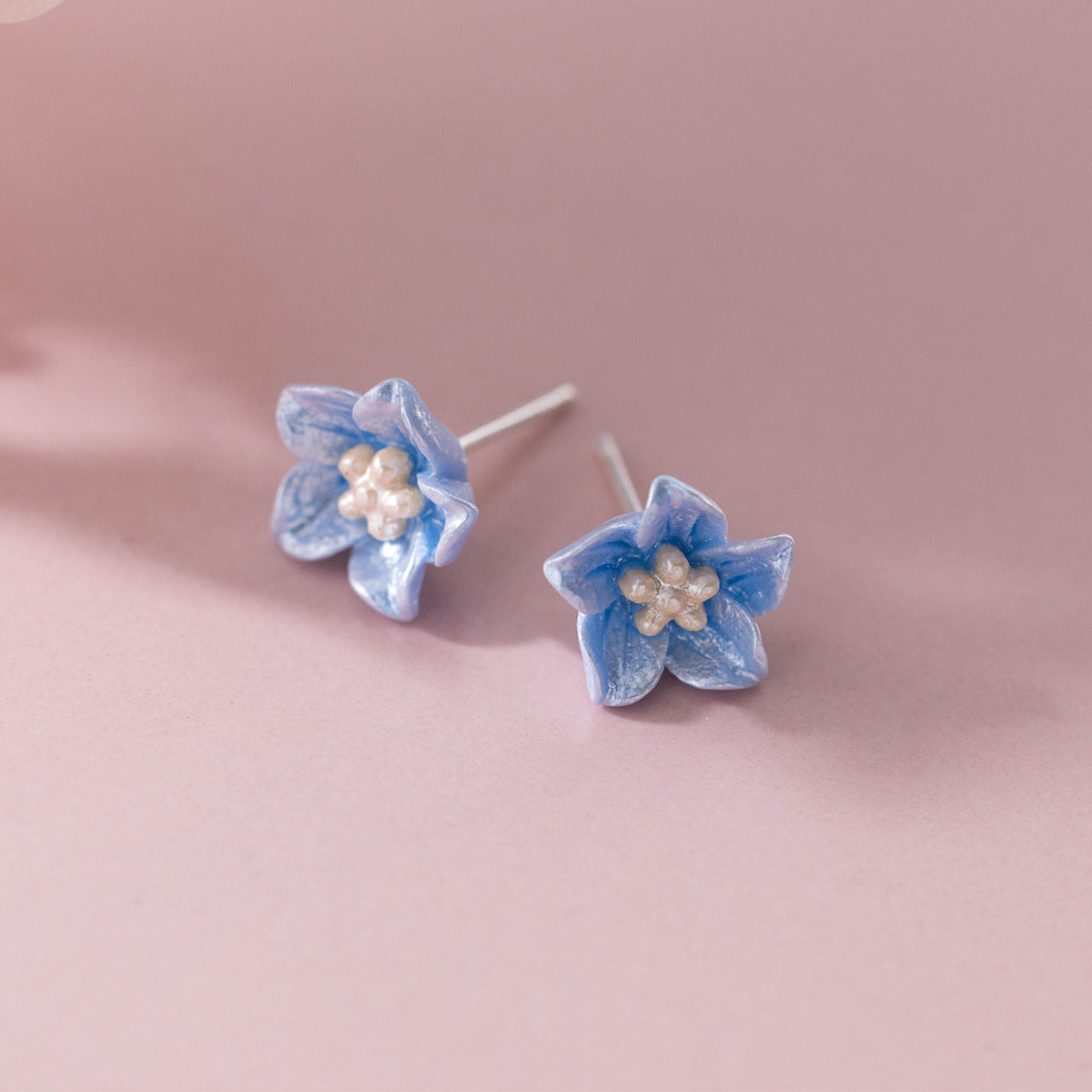 S925 Silver Blue Flower Earrings Camellia