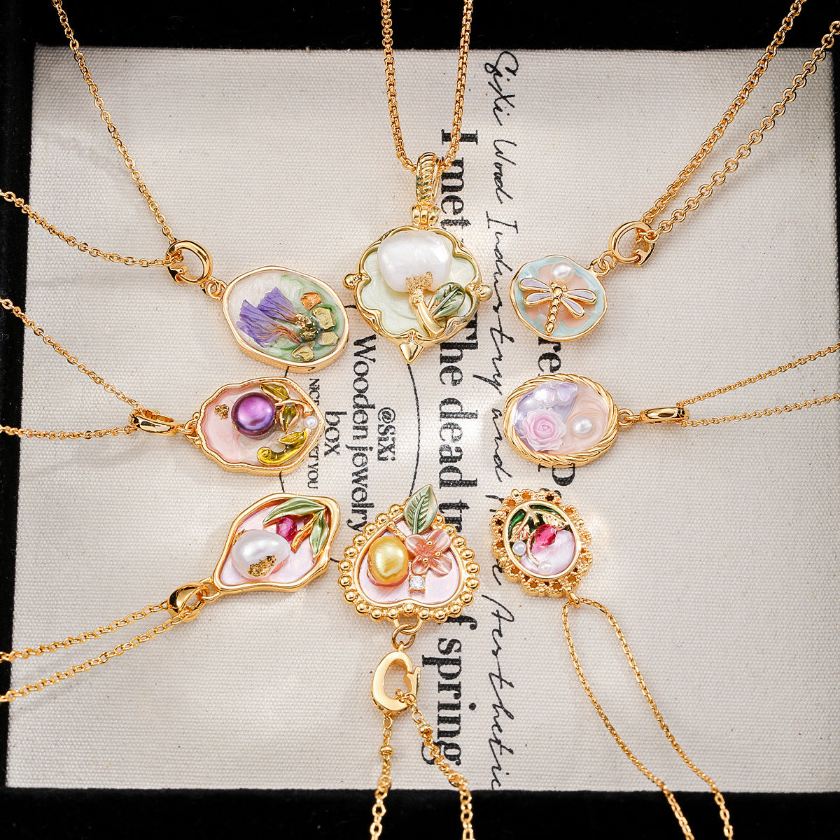 Copper-plated 18k gold oil painting pearl necklace