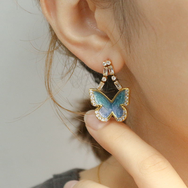 Blue enamel butterfly necklace earrings