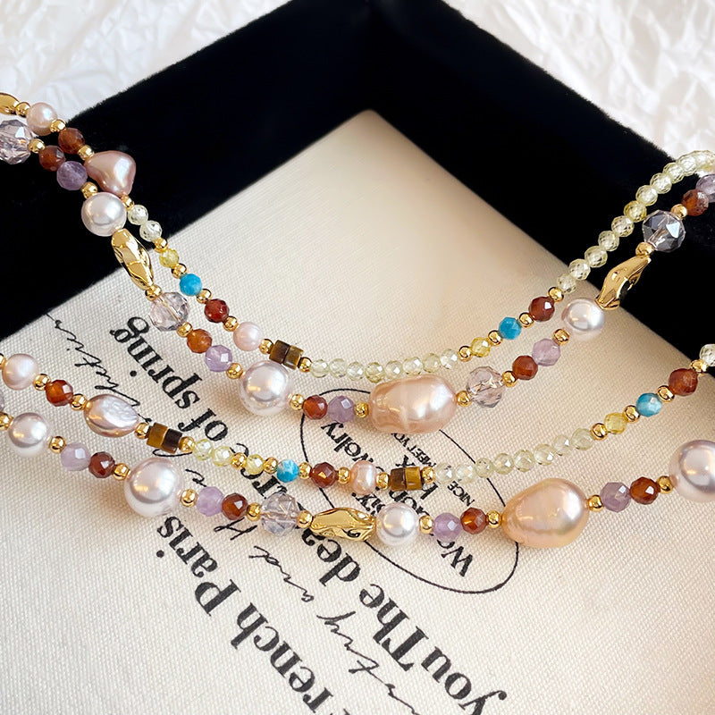 Copper plated 18k gold freshwater pearl zircon rose necklace earrings bracelet set does not fade.
