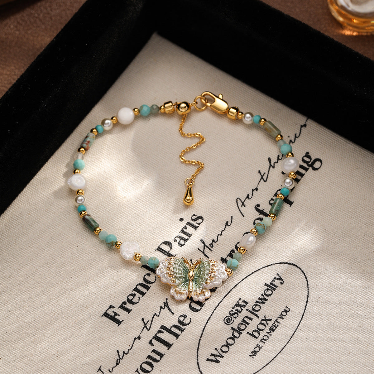 Copper-plated 18k gold oil painting freshwater pearl colored natural stone bracelet