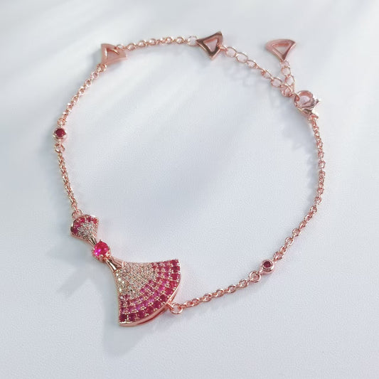 18k gold plated red corundum rose gold skirt bracelet necklace earrings set