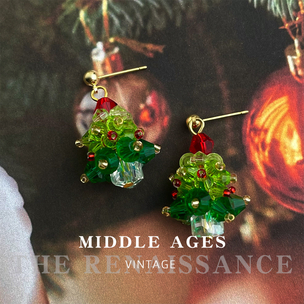 Christmas limited ~vintage Christmas series zircon bell bow earrings