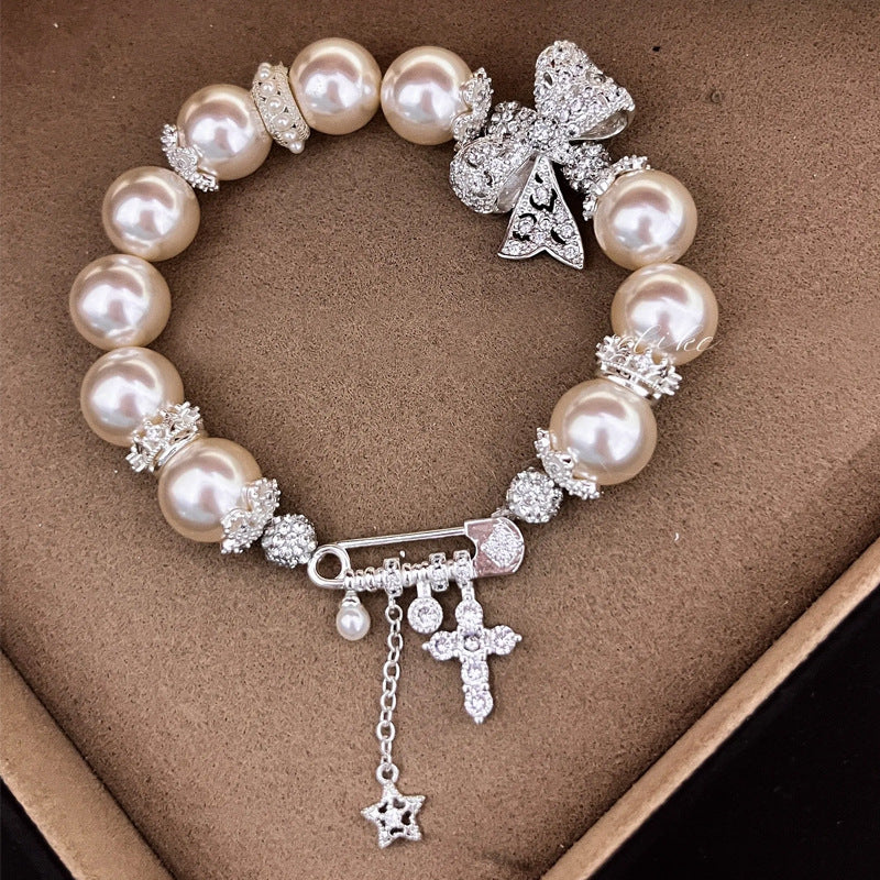 Pearl zircon bow bracelet