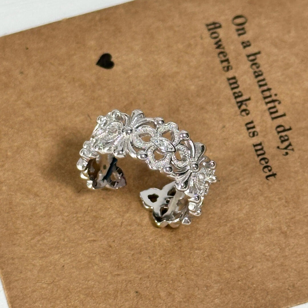 S925 sterling silver openwork carved ring